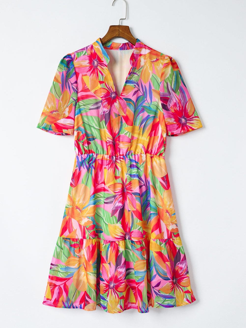 Summer Blossom Vibe V Neck Short Sleeve Dress