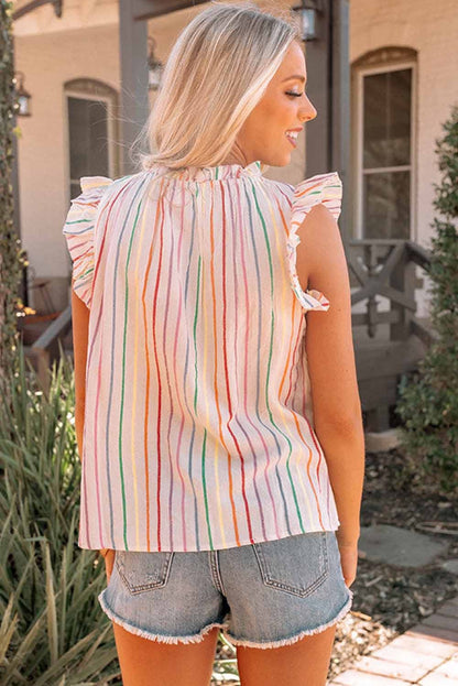 Summer Chic Striped Ruffle Sleeve Tank Top