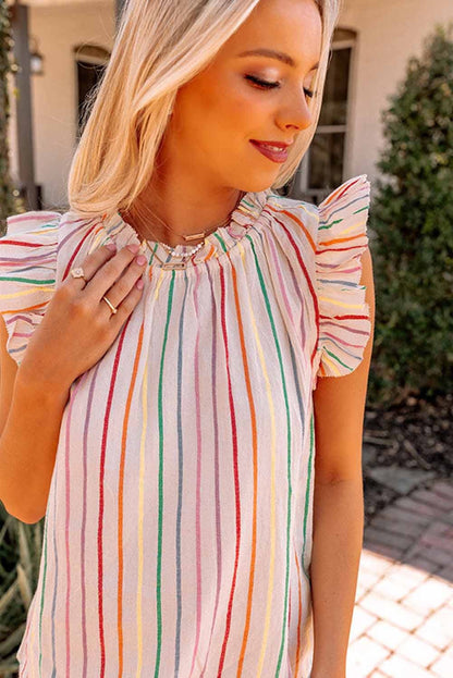 Summer Chic Striped Ruffle Sleeve Tank Top