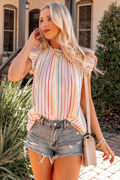 Summer Chic Striped Ruffle Sleeve Tank Top