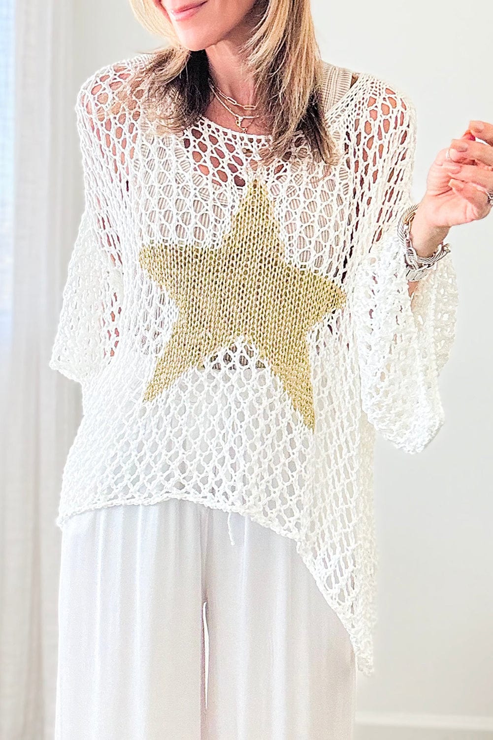 Summer White Star Crochet Knit Top