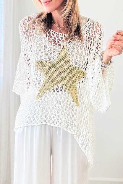 Summer White Star Crochet Knit Top