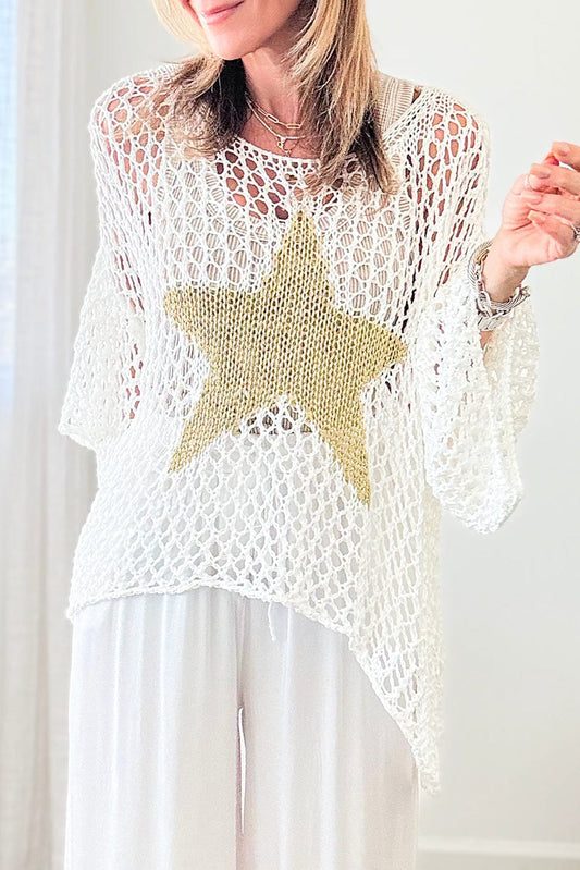 Summer White Star Crochet Knit Top