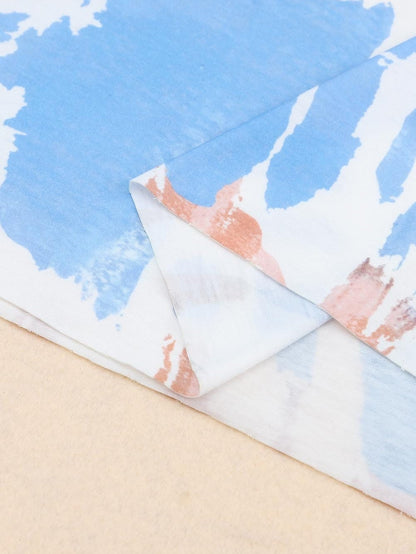 Summer White Tie Dye Maxi Dress with Cap Sleeves and Slit Detail