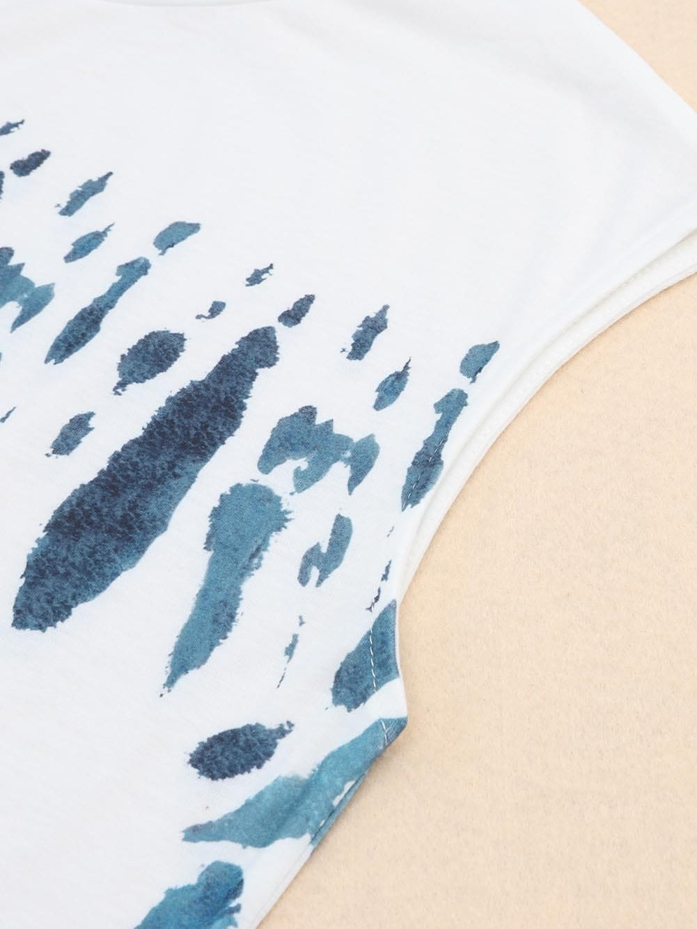 Summer White Tie Dye Maxi Dress with Cap Sleeves and Slit Detail