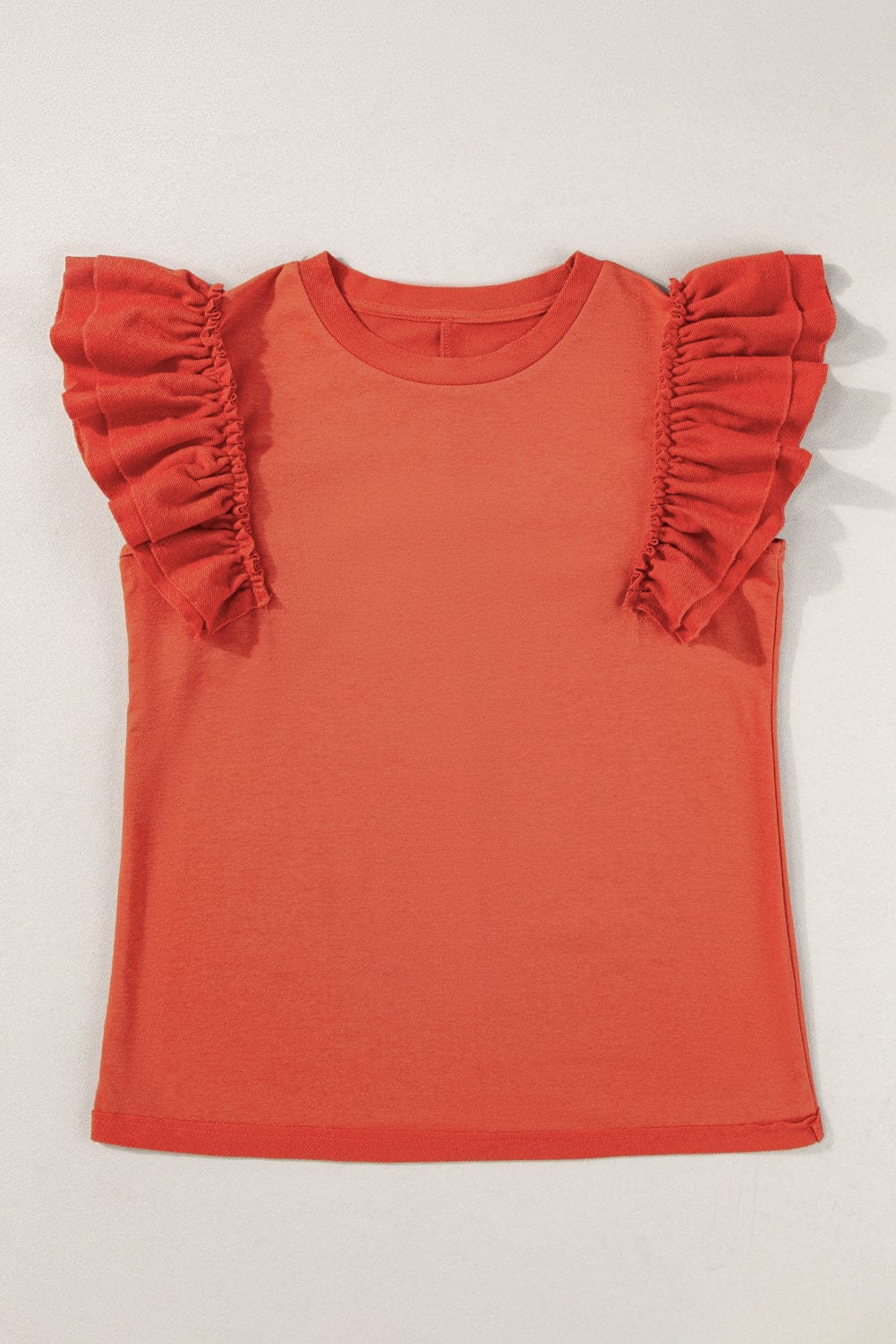 Sun-Kissed Orange Ruffle Sleeve Crew Neck Tee