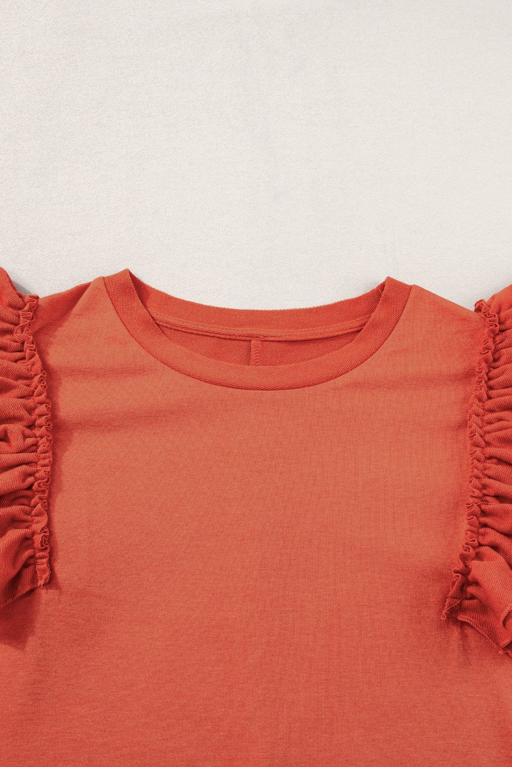 Sun-Kissed Orange Ruffle Sleeve Crew Neck Tee