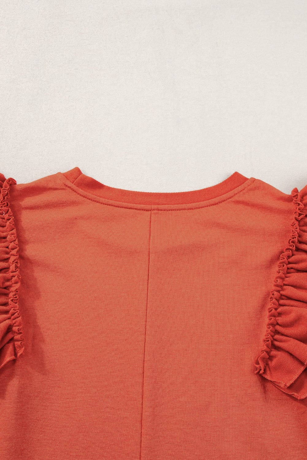 Sun-Kissed Orange Ruffle Sleeve Crew Neck Tee