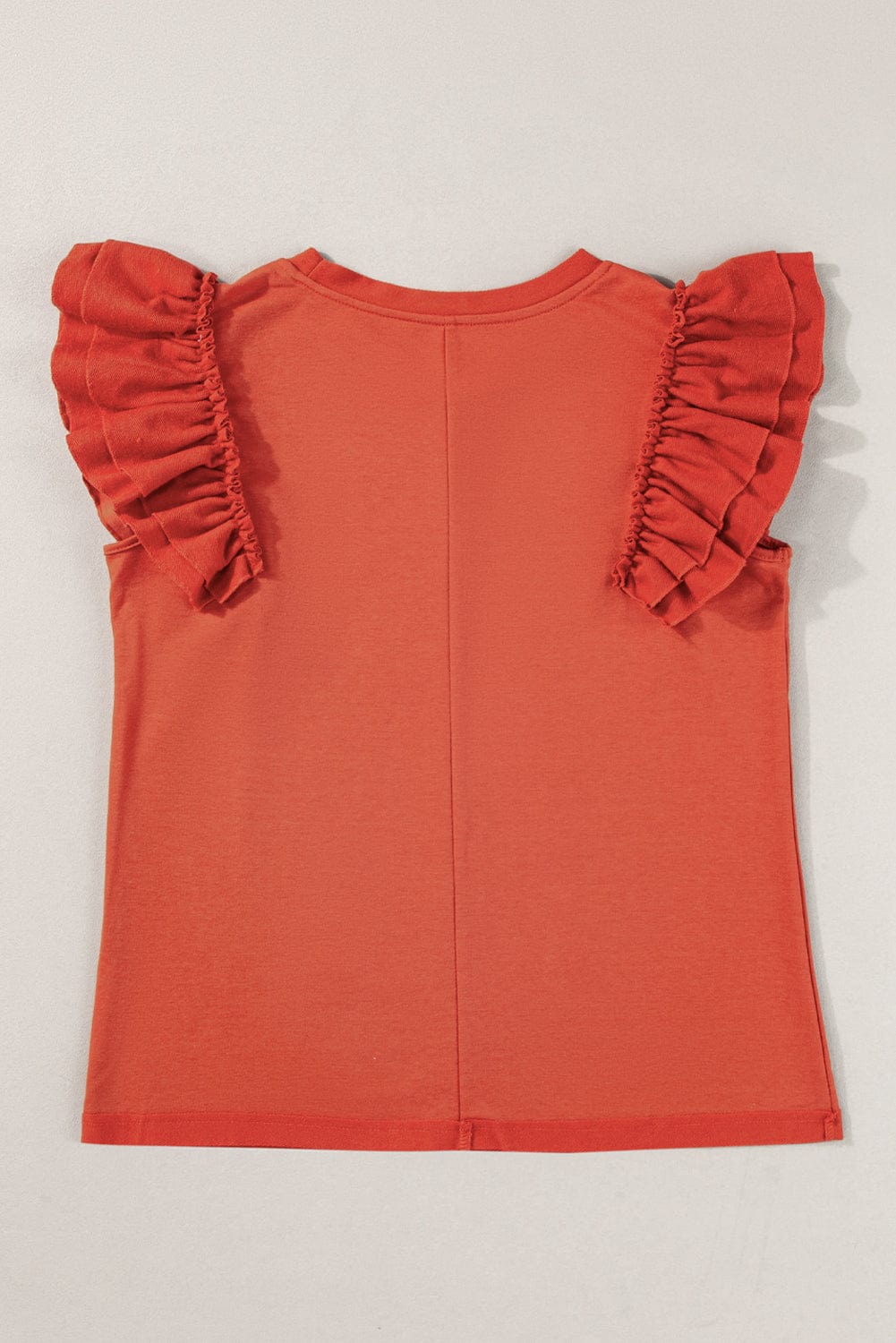 Sun-Kissed Orange Ruffle Sleeve Crew Neck Tee