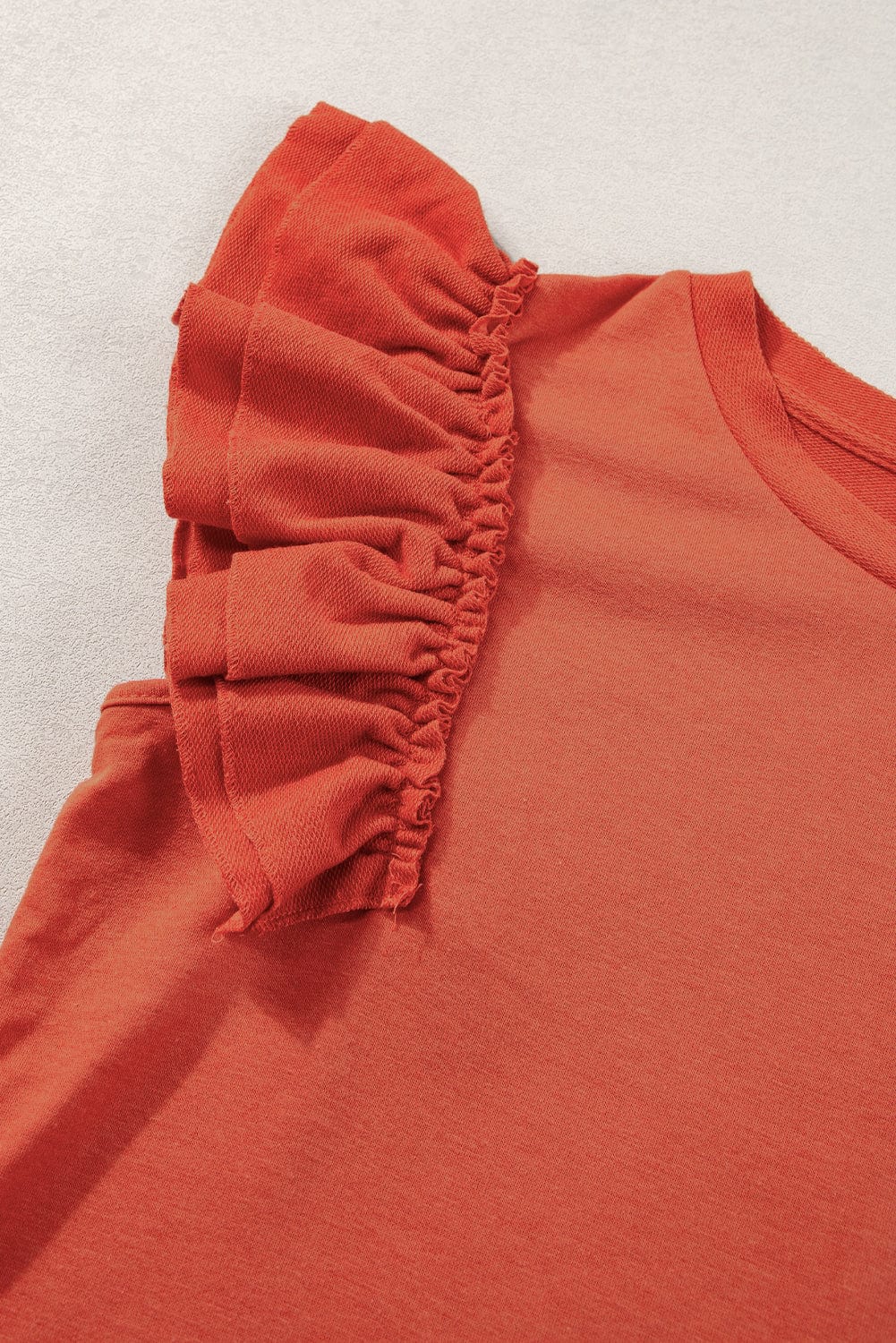 Sun-Kissed Orange Ruffle Sleeve Crew Neck Tee