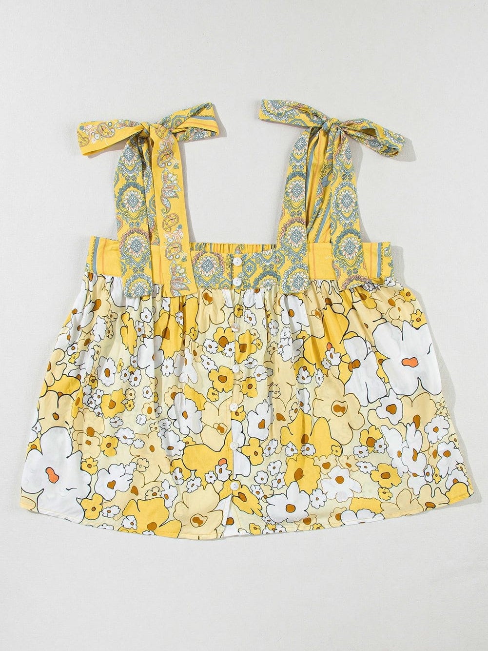 Sunflower Fields Tie-Strap Patchwork Tank Top