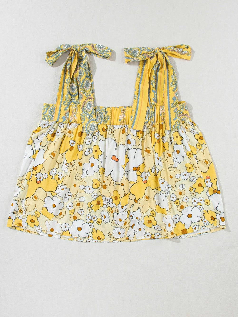 Sunflower Fields Tie-Strap Patchwork Tank Top