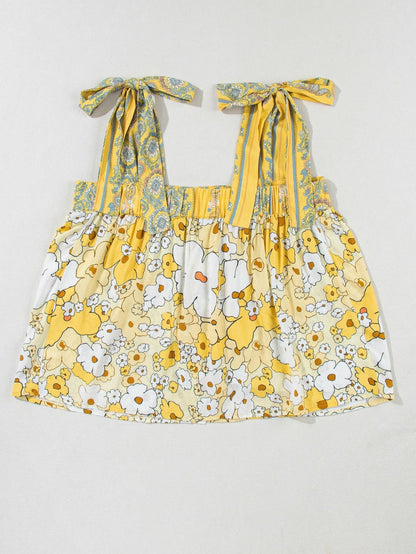 Sunflower Fields Tie-Strap Patchwork Tank Top
