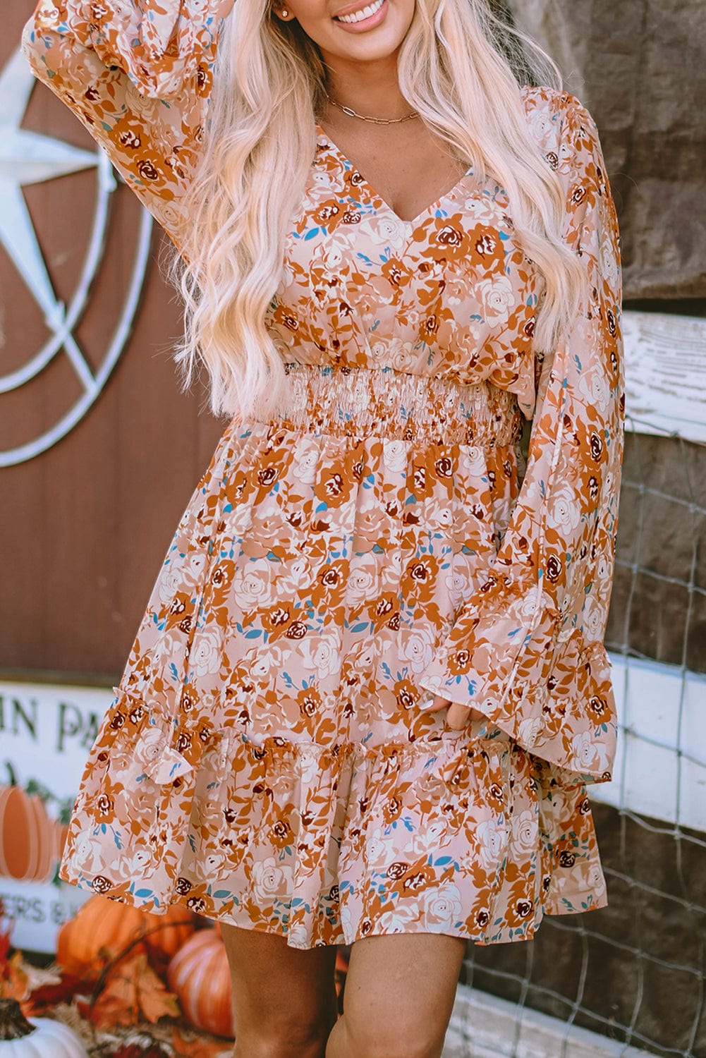 Sunny Blossom Smocked Waist A-Line Dress