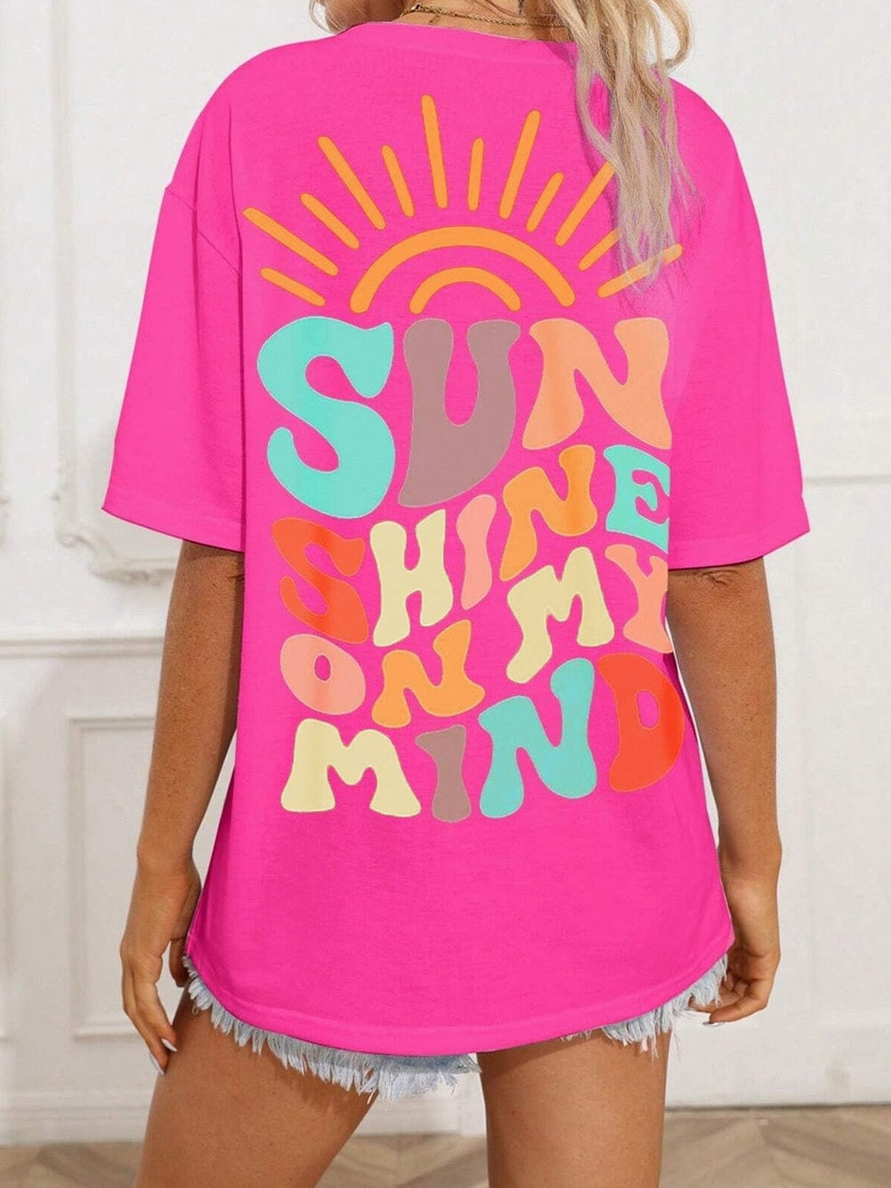 SUNNY DAY Pink Graphic Tee with "SUNSHINE ON MY MIND" Detail