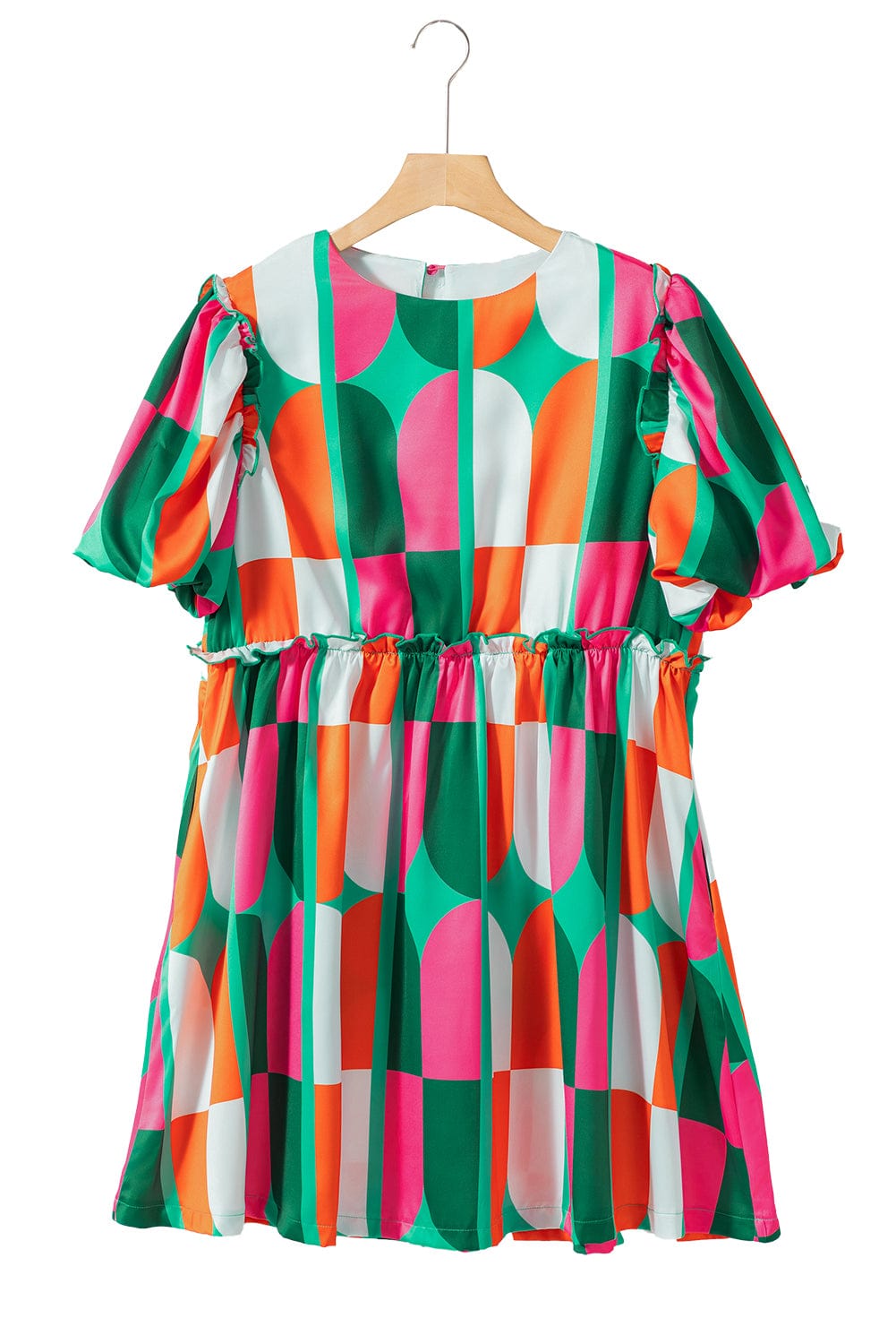 Sunny Geometric Print Puff Sleeve Mini Dress