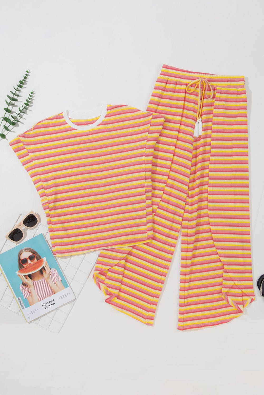 Sunrise Striped Rainbow Top and Tassel Pants Ensemble