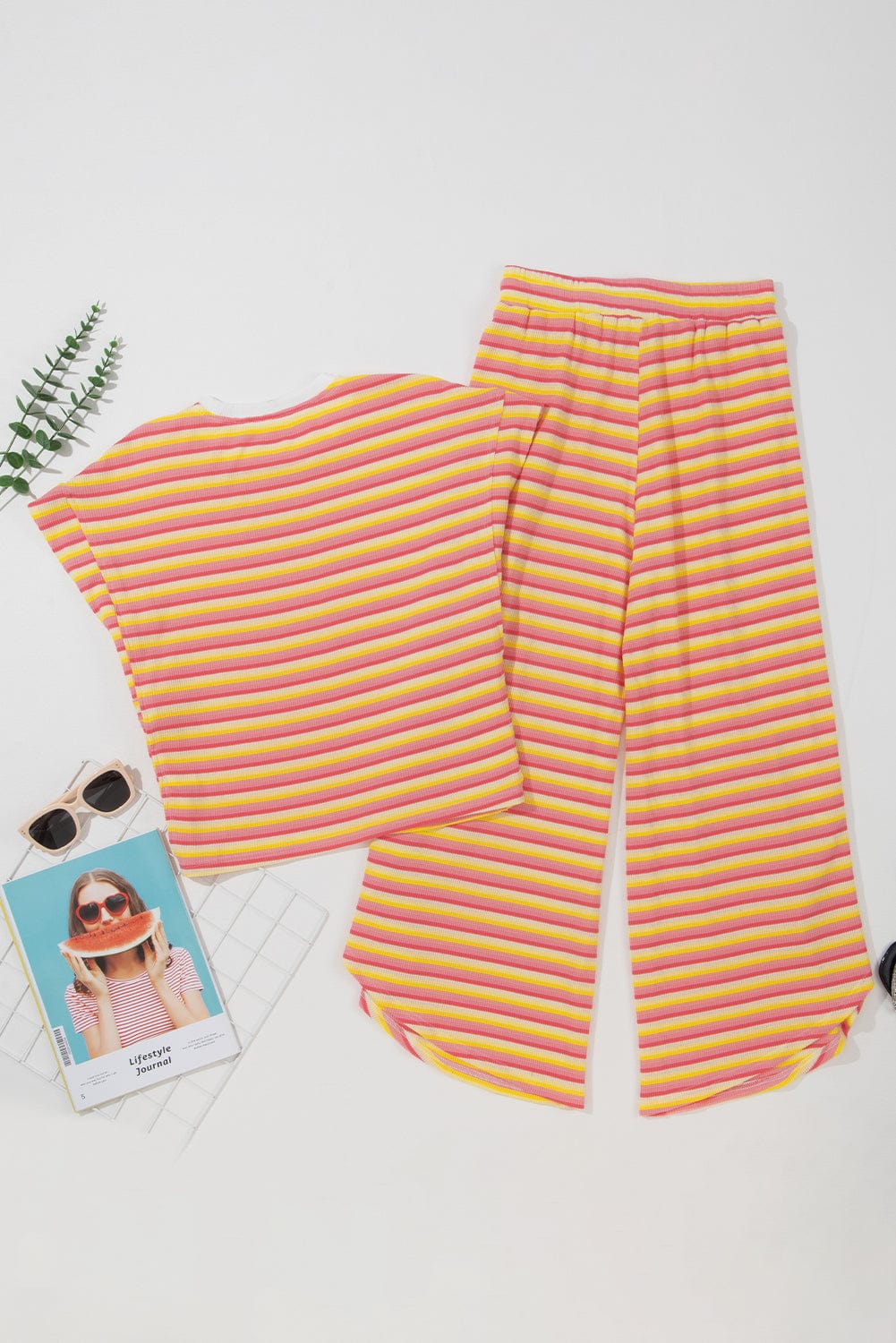 Sunrise Striped Rainbow Top and Tassel Pants Ensemble