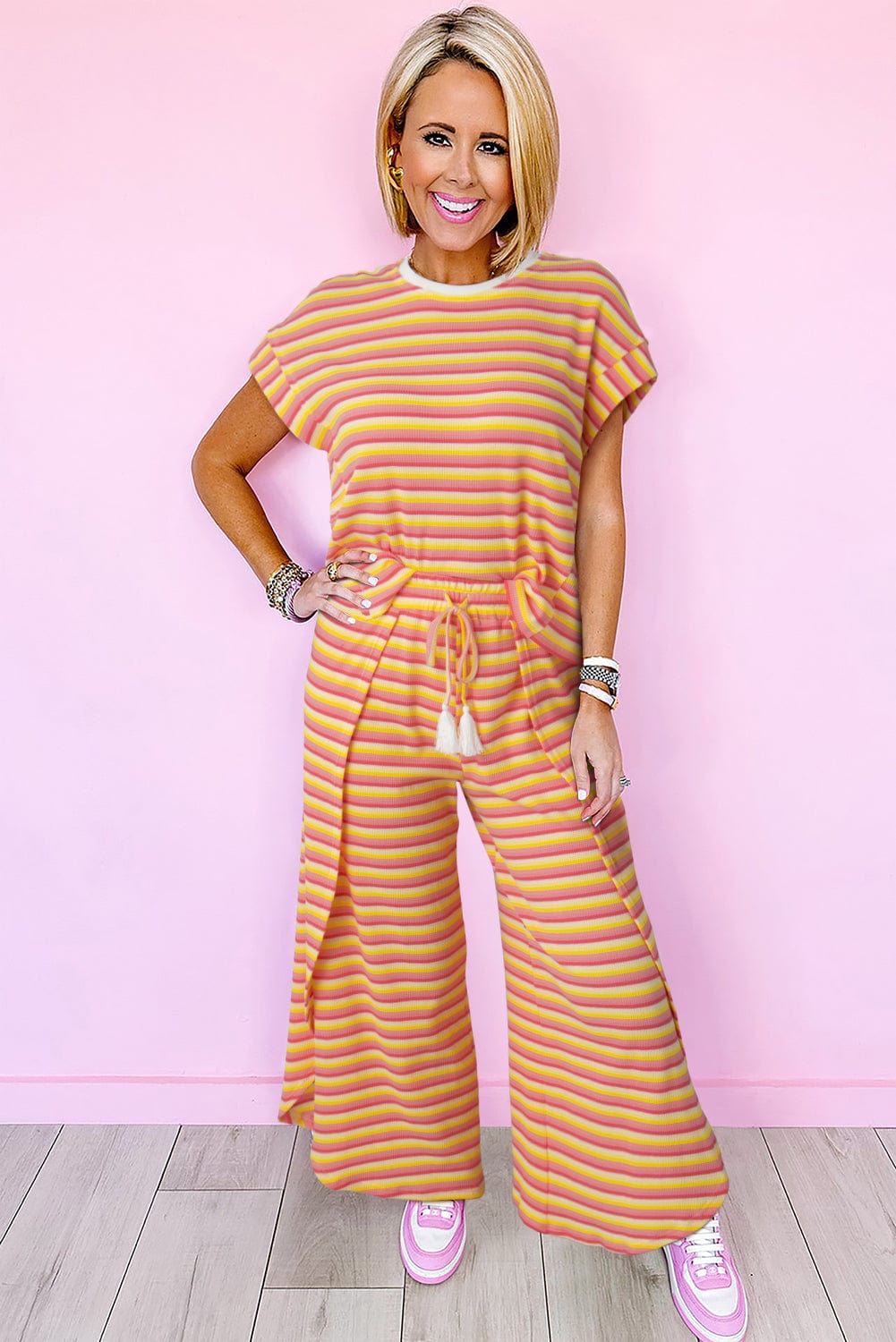 Sunrise Striped Rainbow Top and Tassel Pants Ensemble
