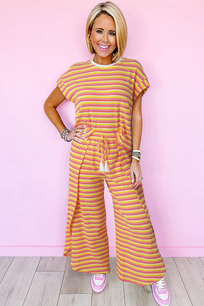 Sunrise Striped Rainbow Top and Tassel Pants Ensemble