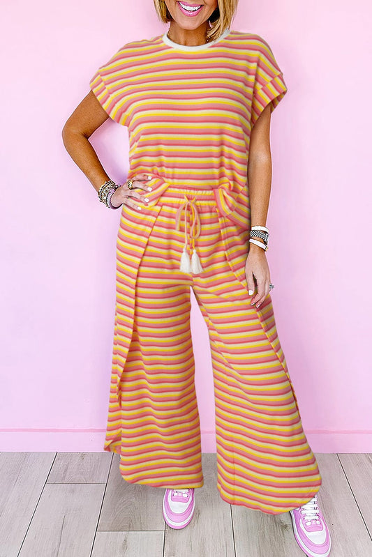 Sunrise Striped Rainbow Top and Tassel Pants Ensemble