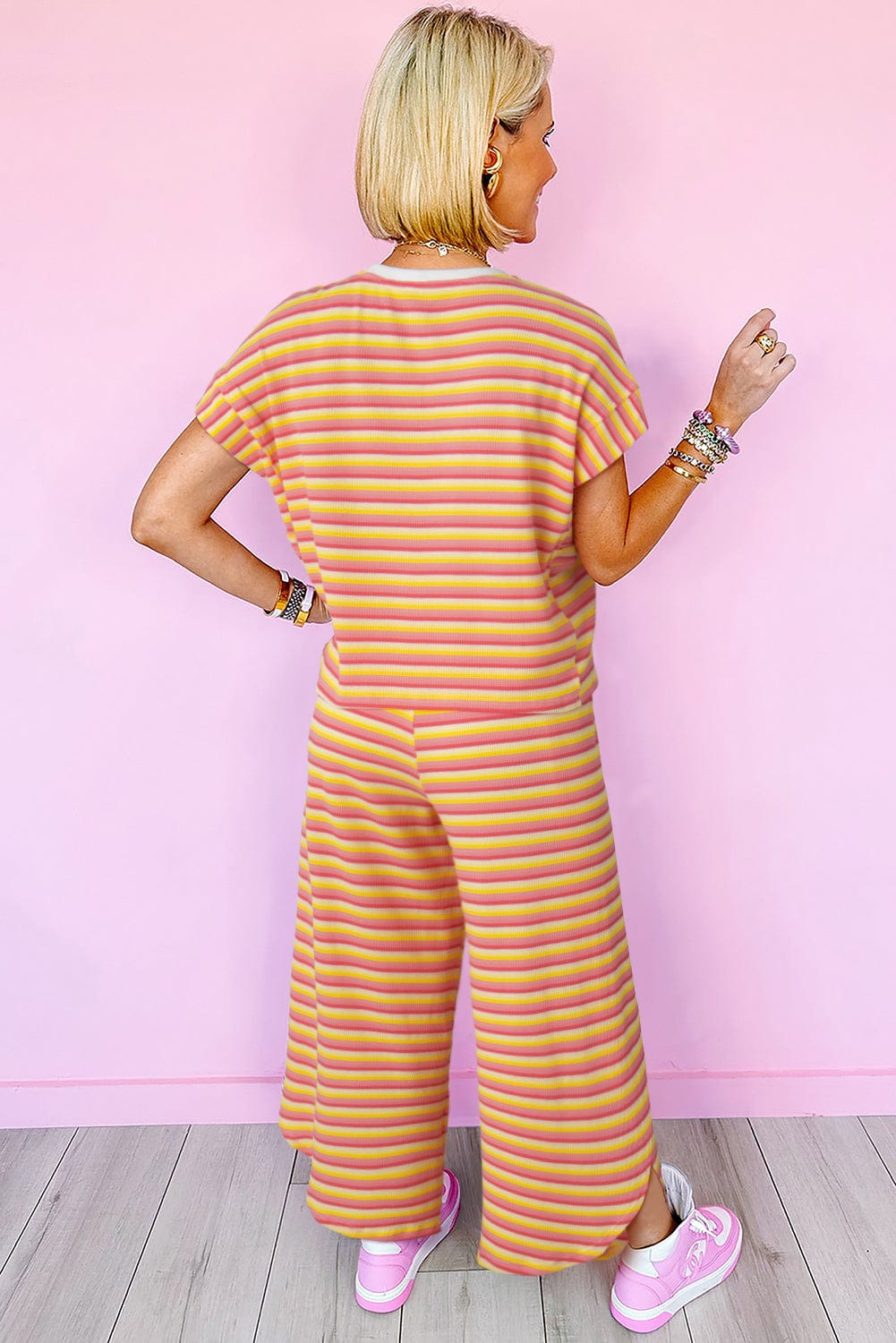 Sunrise Striped Rainbow Top and Tassel Pants Ensemble