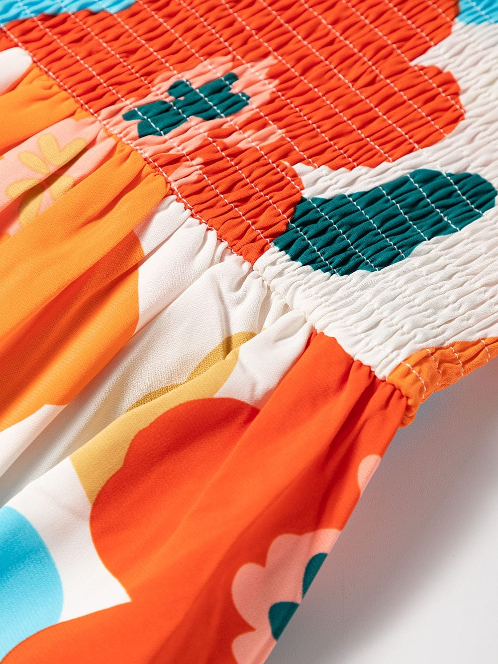 Sunshine Blossom Smocked Bodice Maxi Dress with Self-Tie Straps