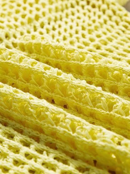 Sunshine Yellow Crochet Bell Sleeve Boho Sweater Tunic