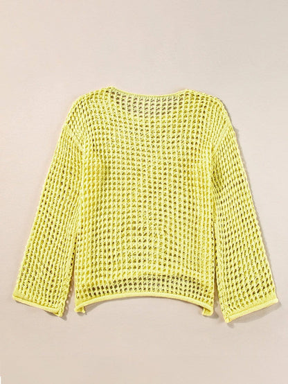 Sunshine Yellow Crochet Bell Sleeve Boho Sweater Tunic