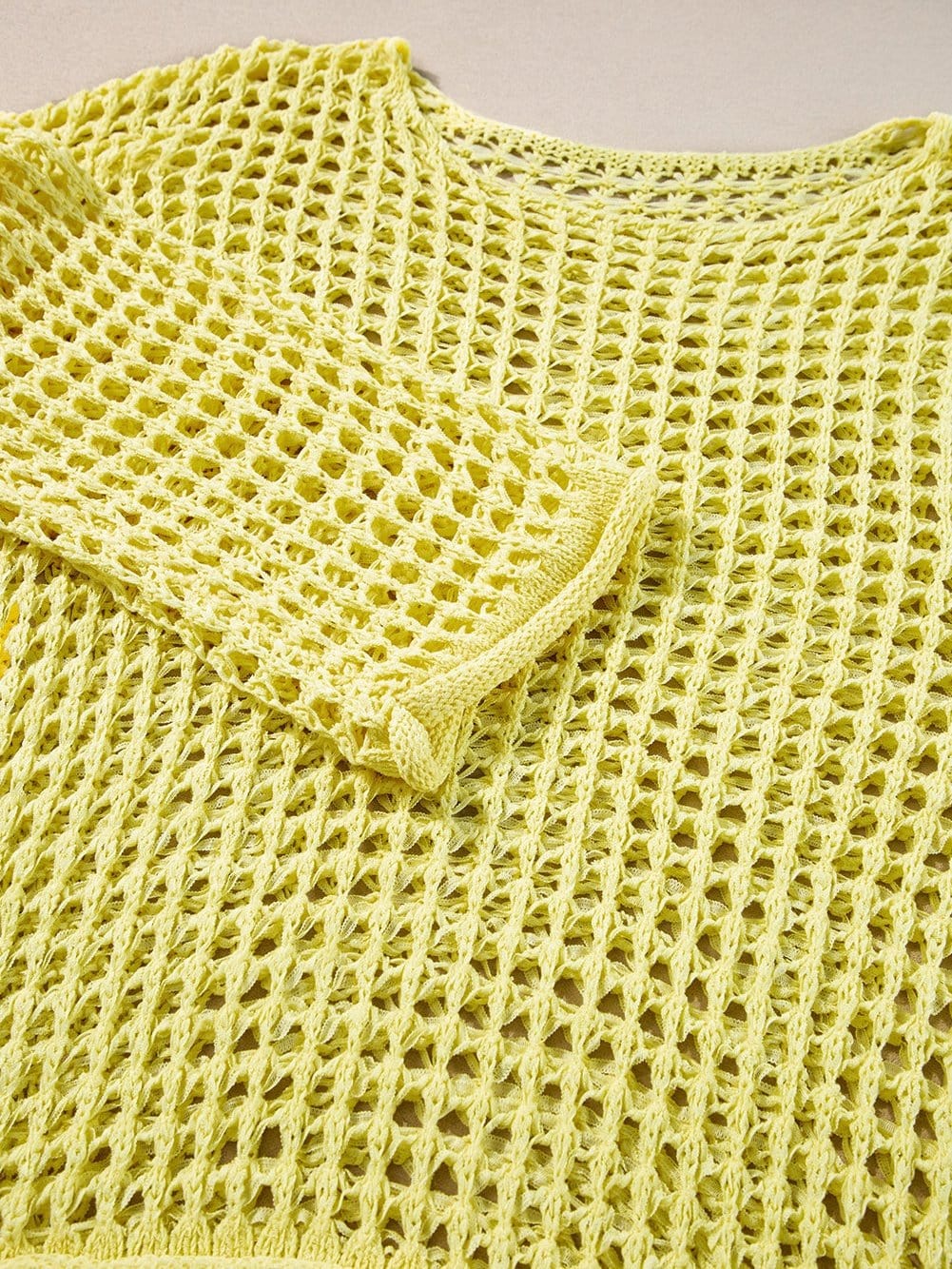 Sunshine Yellow Crochet Bell Sleeve Boho Sweater Tunic