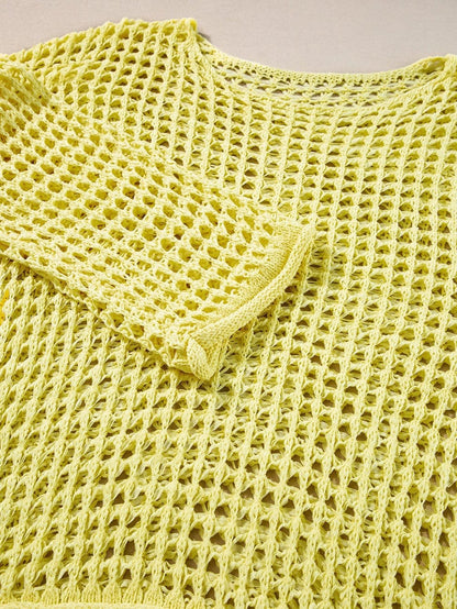 Sunshine Yellow Crochet Bell Sleeve Boho Sweater Tunic