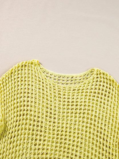 Sunshine Yellow Crochet Bell Sleeve Boho Sweater Tunic