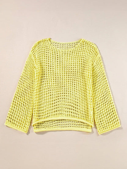 Sunshine Yellow Crochet Bell Sleeve Boho Sweater Tunic