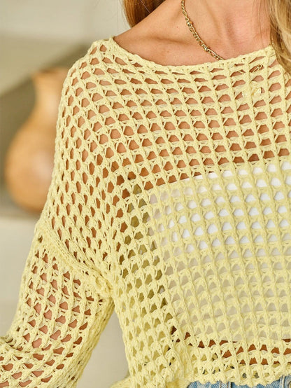 Sunshine Yellow Crochet Bell Sleeve Boho Sweater Tunic