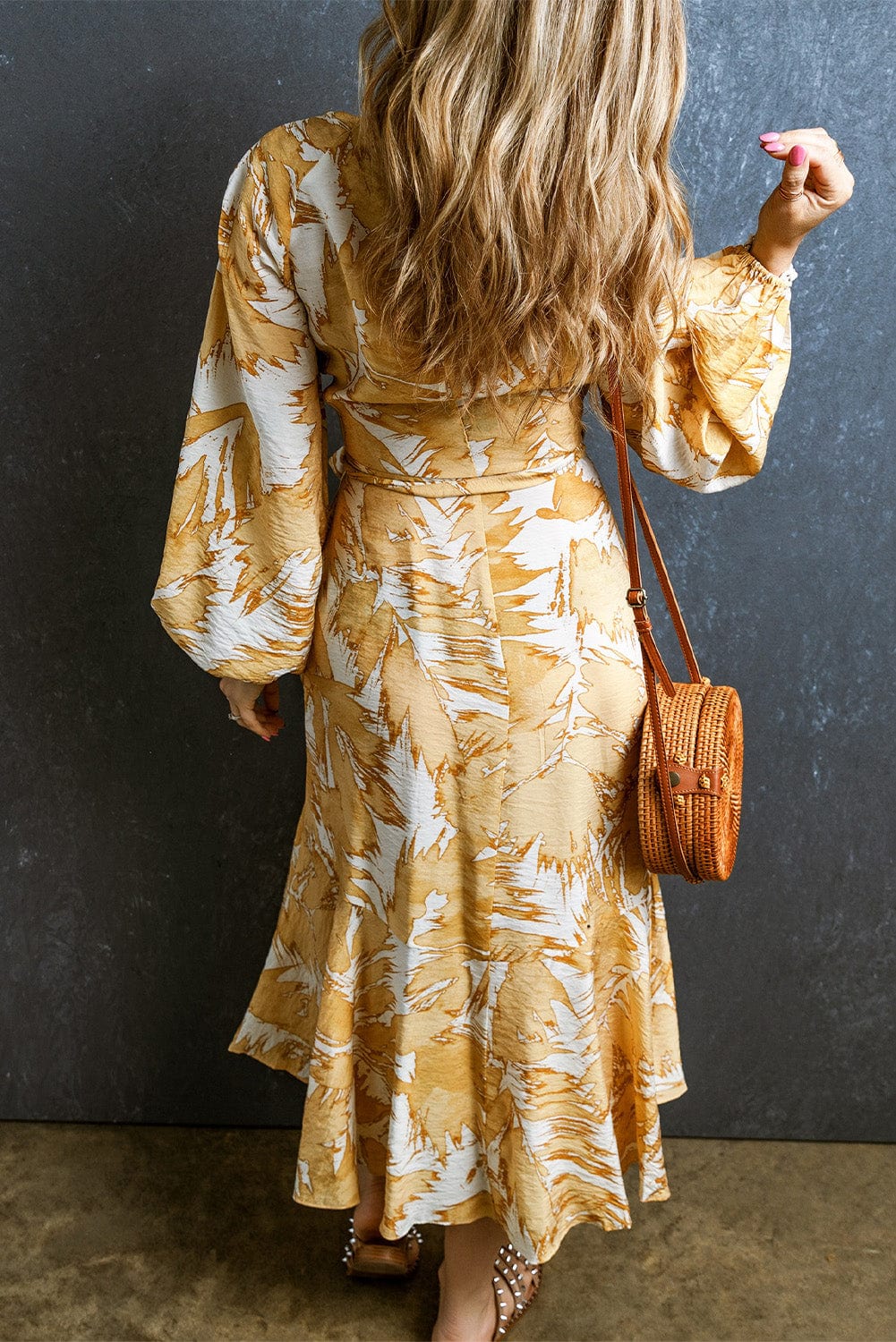 Sunshine Yellow Floral Midi Dress with Bubble Sleeves