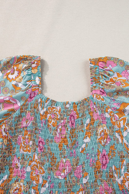 Sunshine Yellow Floral Smocked Puff Sleeve Dress