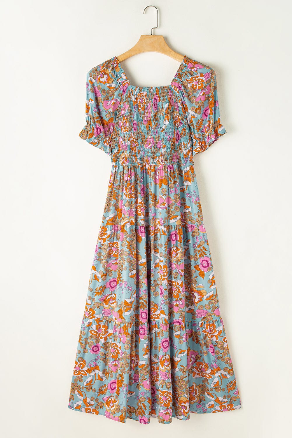 Sunshine Yellow Floral Smocked Puff Sleeve Dress