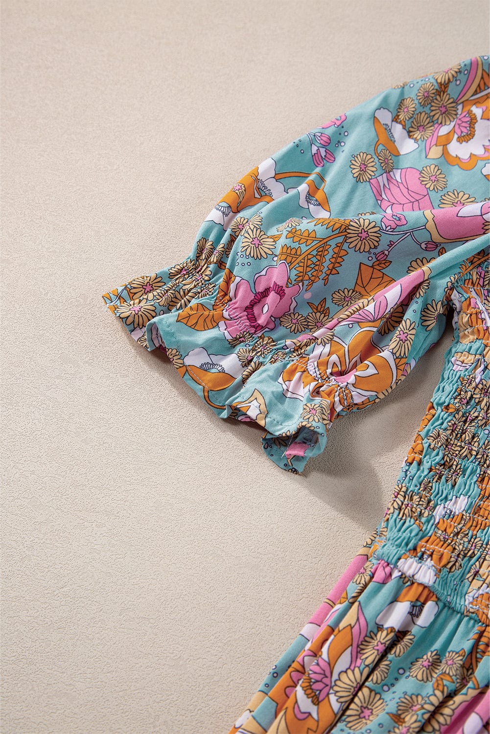 Sunshine Yellow Floral Smocked Puff Sleeve Dress