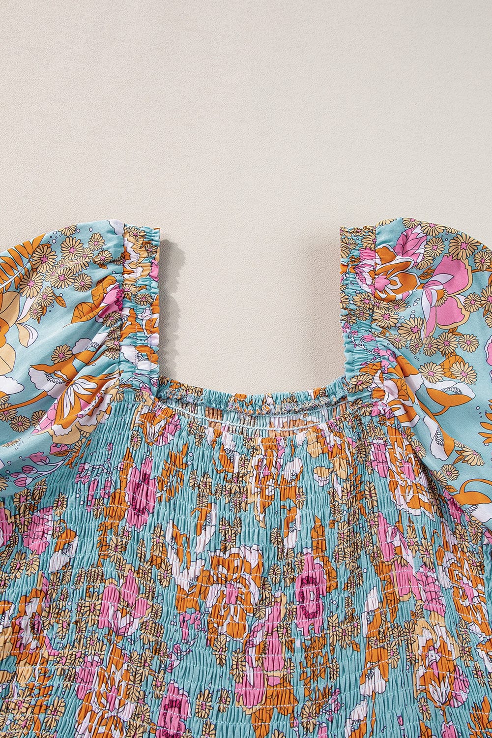 Sunshine Yellow Floral Smocked Puff Sleeve Dress