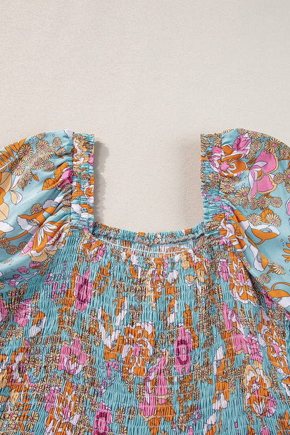 Sunshine Yellow Floral Smocked Puff Sleeve Dress