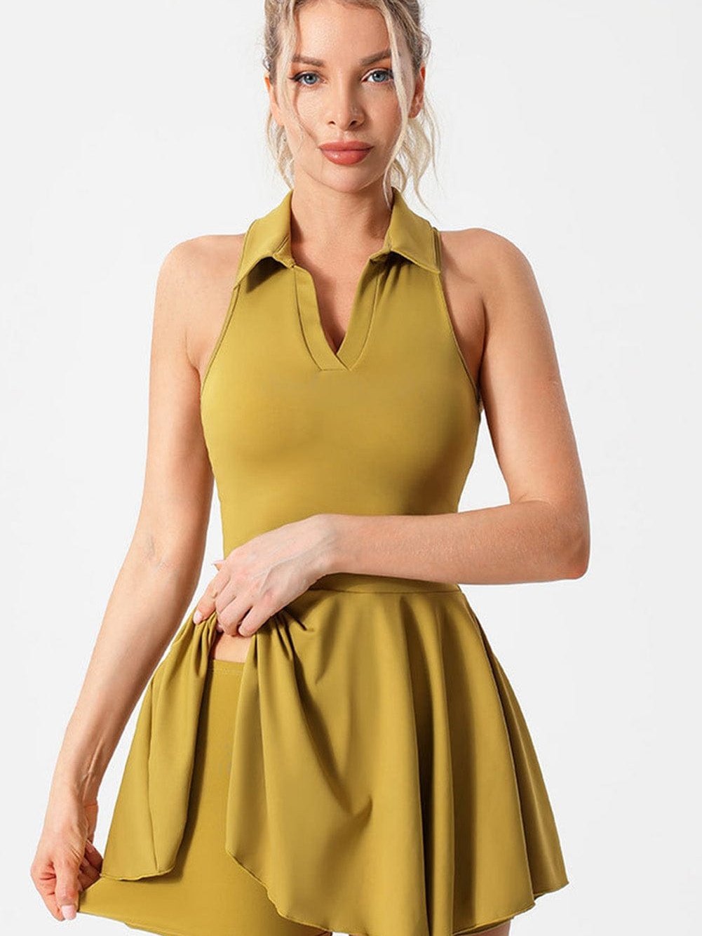 Sunshine Yellow Sleeveless Sports Pleated Mini Dress