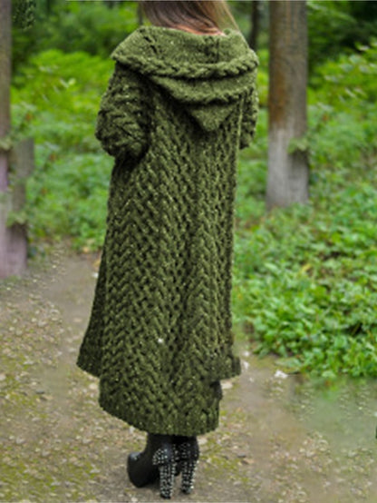 Women's Cardigan Sweater Hooded Cable Knit Polyester Pocket Hooded Fall Winter Long Outdoor Daily Going out Stylish Casual Soft Long Sleeve Solid Color Black Yellow Pink S M L