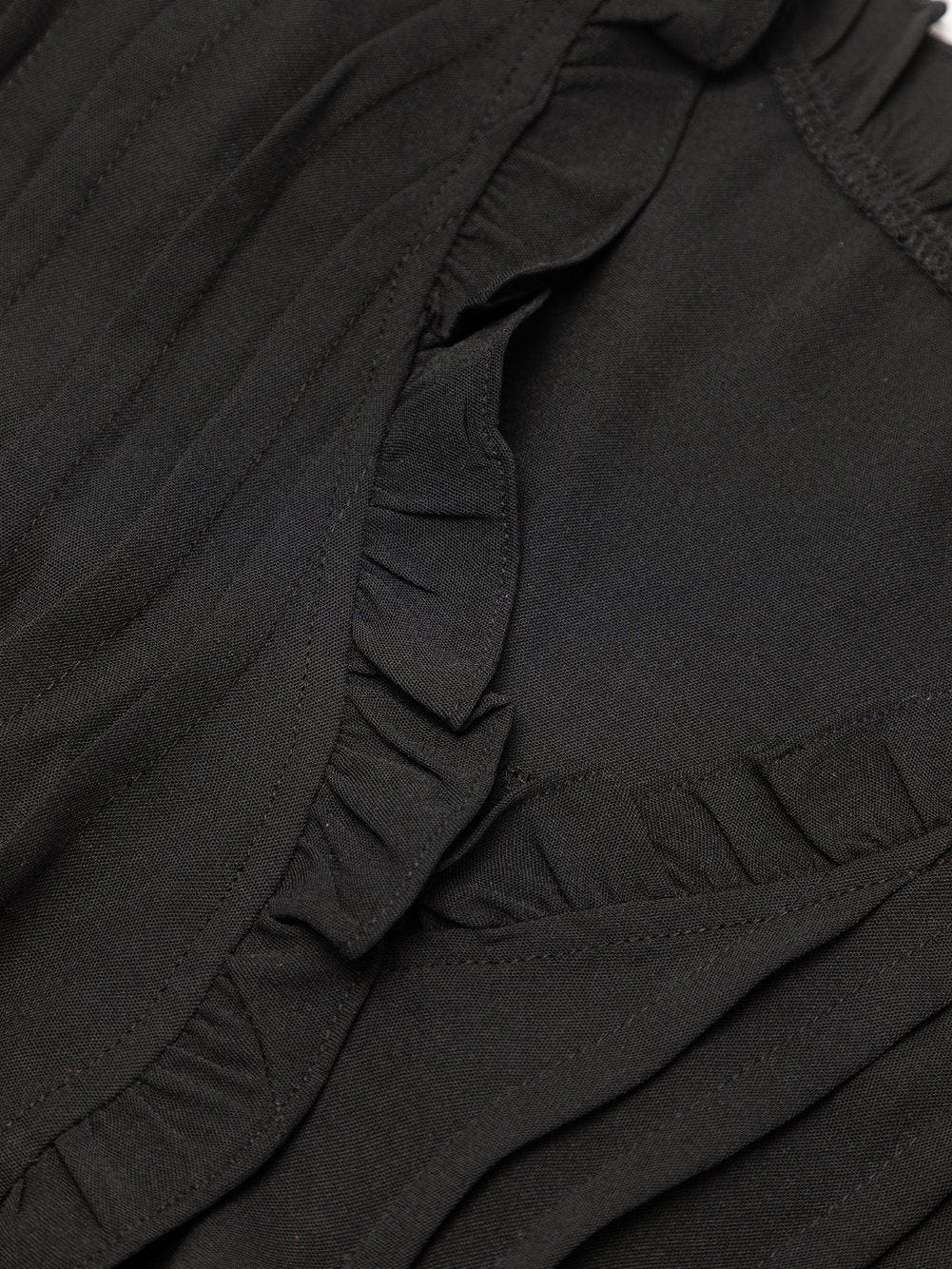 Sweet Black Ruffle Sleeve V Neck Mini Shift Dress