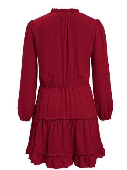 Sweet Chiffon V Neck Tiered Ruffle Mini Dress