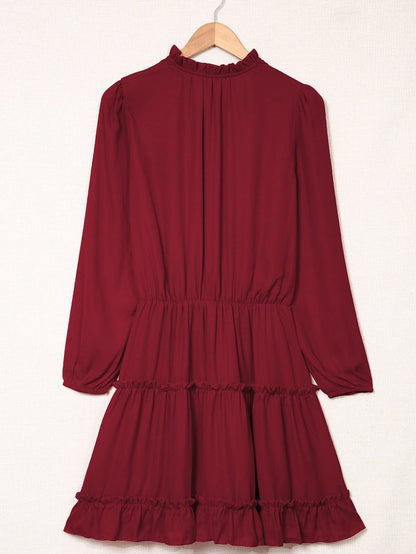 Sweet Chiffon V Neck Tiered Ruffle Mini Dress