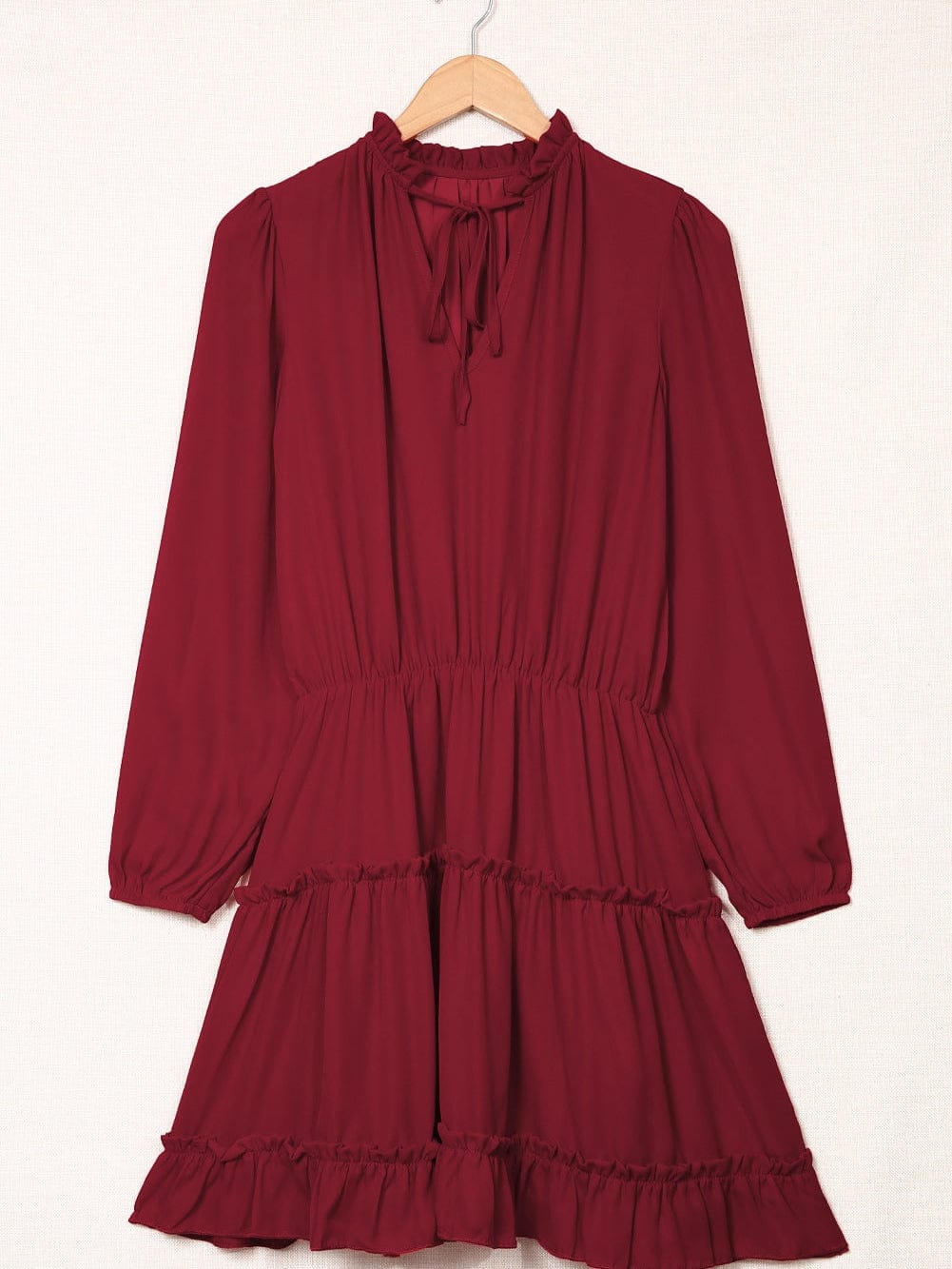 Sweet Chiffon V Neck Tiered Ruffle Mini Dress