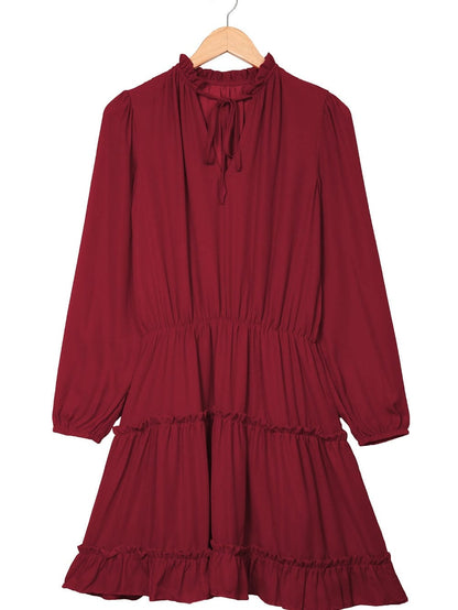 Sweet Chiffon V Neck Tiered Ruffle Mini Dress