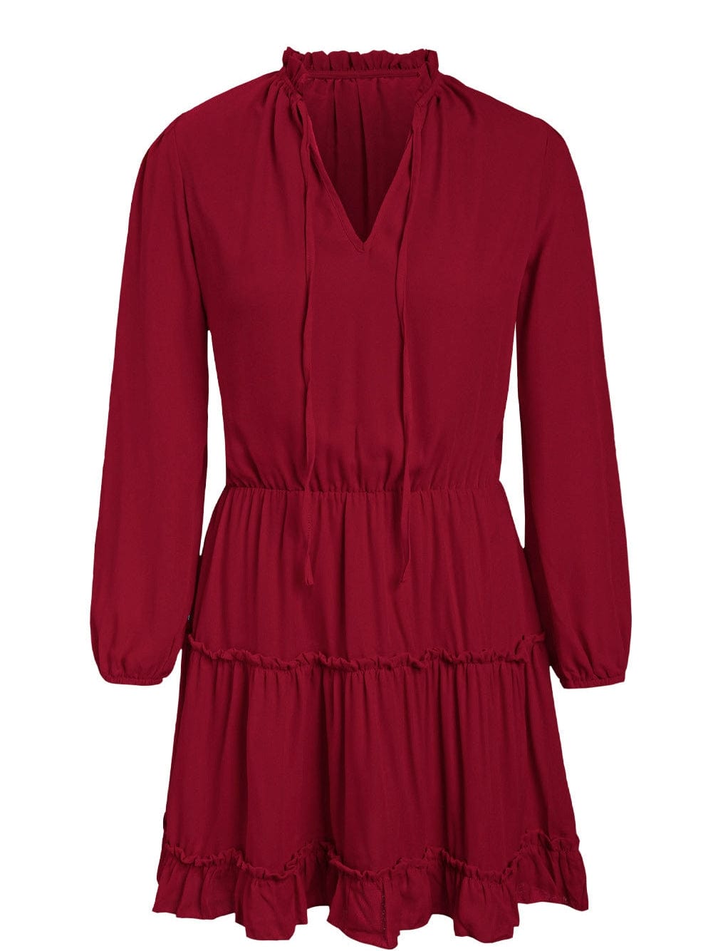 Sweet Chiffon V Neck Tiered Ruffle Mini Dress