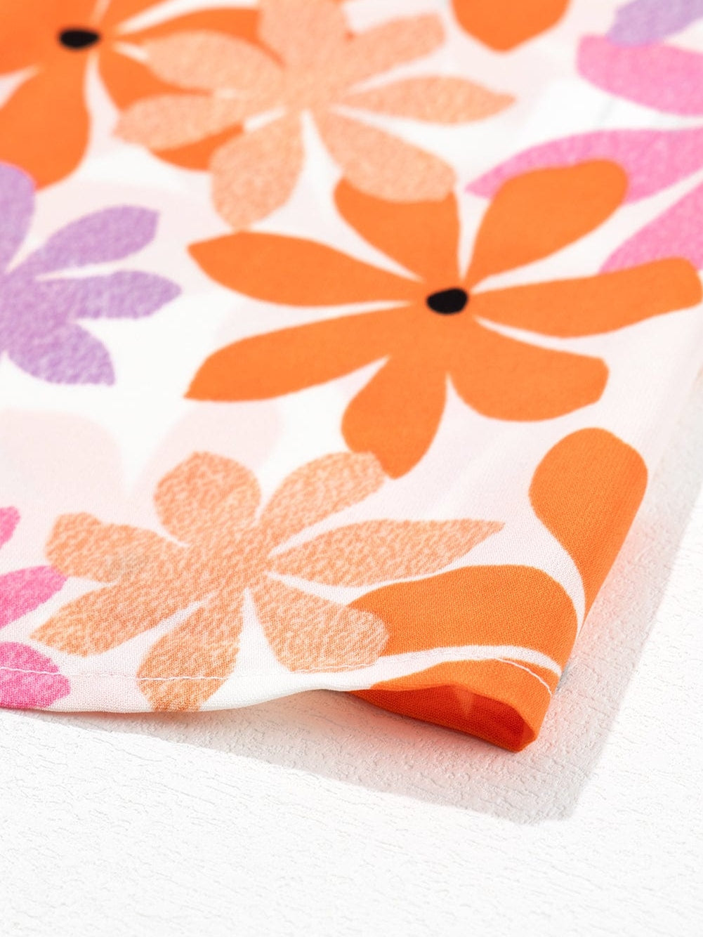 Sweet Orange Floral Smocked Top with Ruffled Sleeves