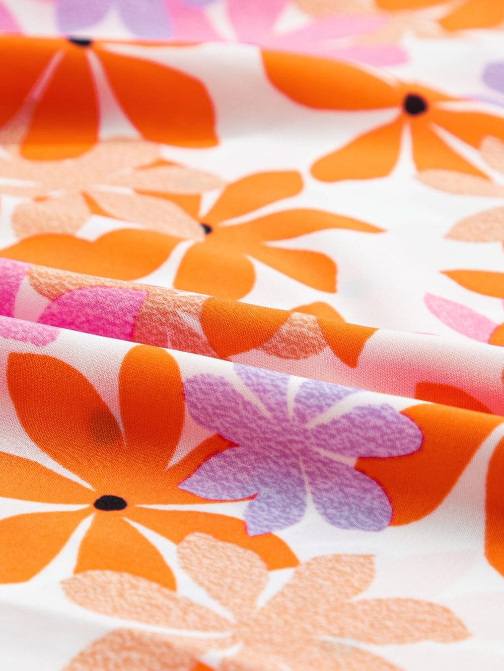Sweet Orange Floral Smocked Top with Ruffled Sleeves